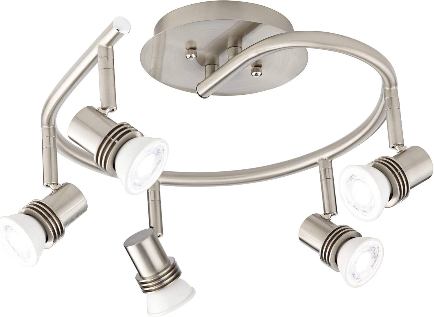 Pro Track 5-Head LED Ceiling Track Light Fixture Kit GU10 Directional Silver Brushed Nickel Finish Metal Industrial Spiral Kitchen 15 3/4" Wide