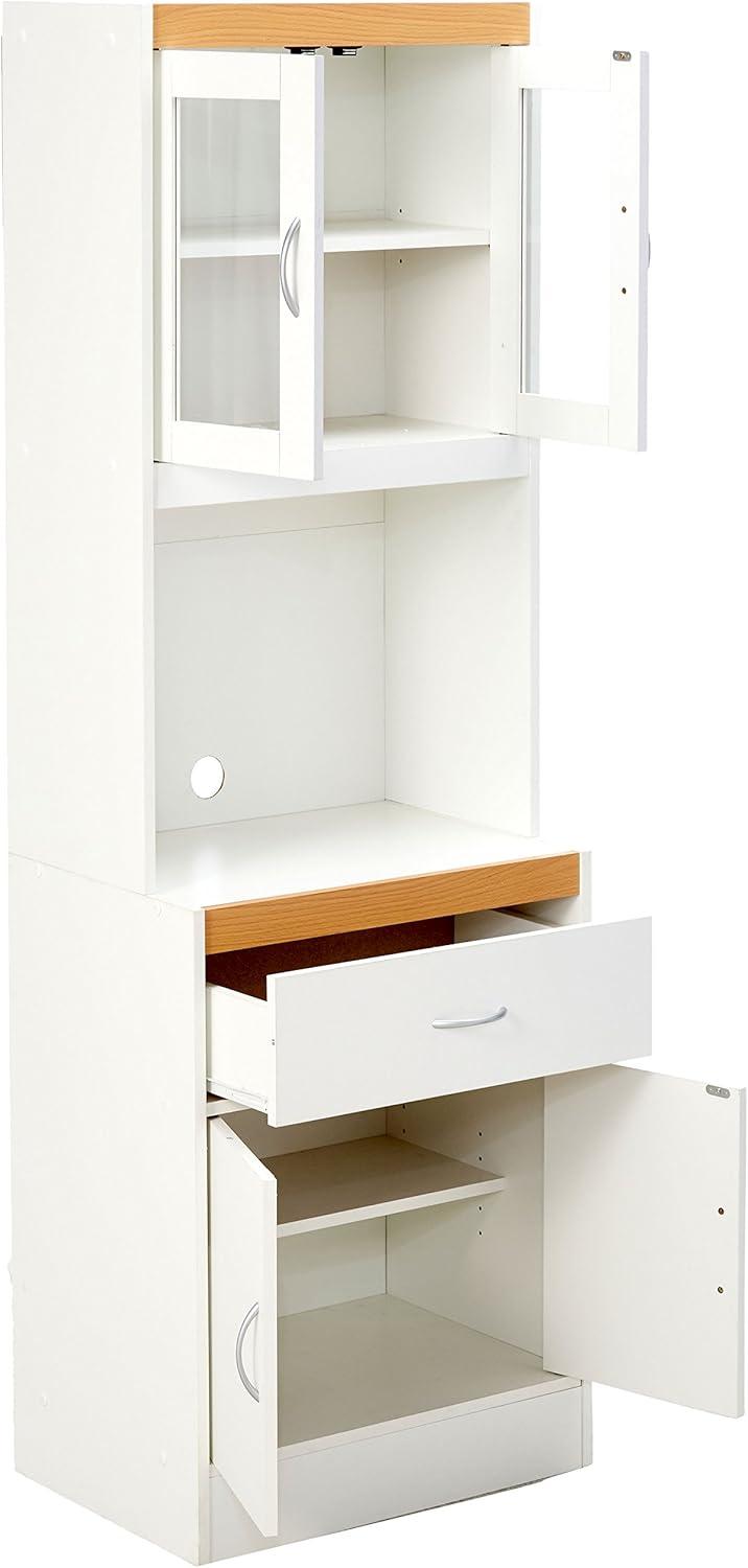 White Freestanding Kitchen Storage Cabinet with Microwave Space