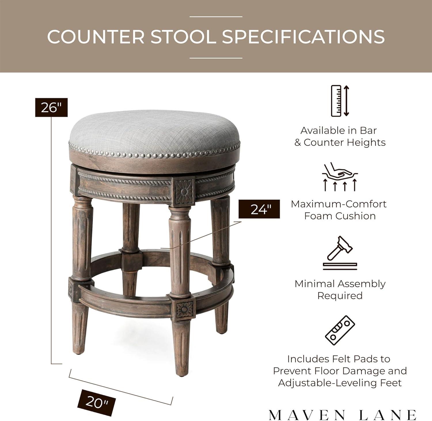 Maven Lane Pullman Backless Upholstered Kitchen Stool with Fabric Cushion Seat, Set of 4