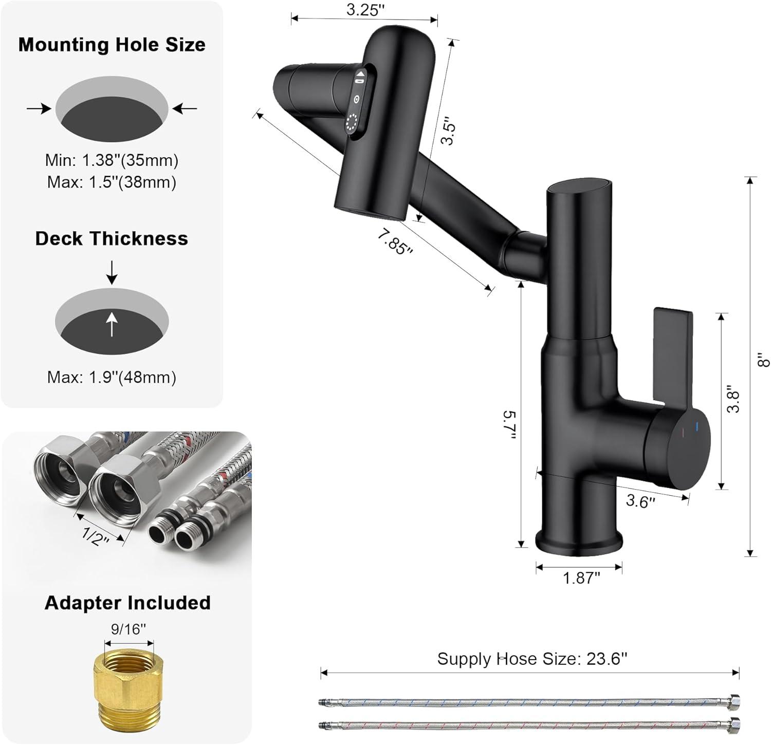 Lefton BF2204-3 Lefton Rotatable Single Hole Bathroom Faucet with Temperature Display BF2204