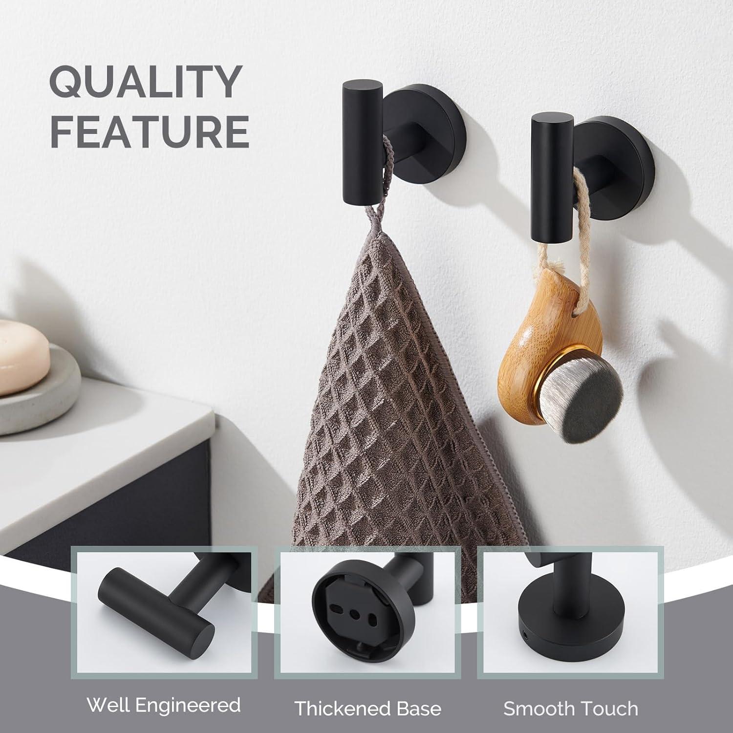 Matte Black Stainless Steel Dual Wall-Mounted Towel Hooks