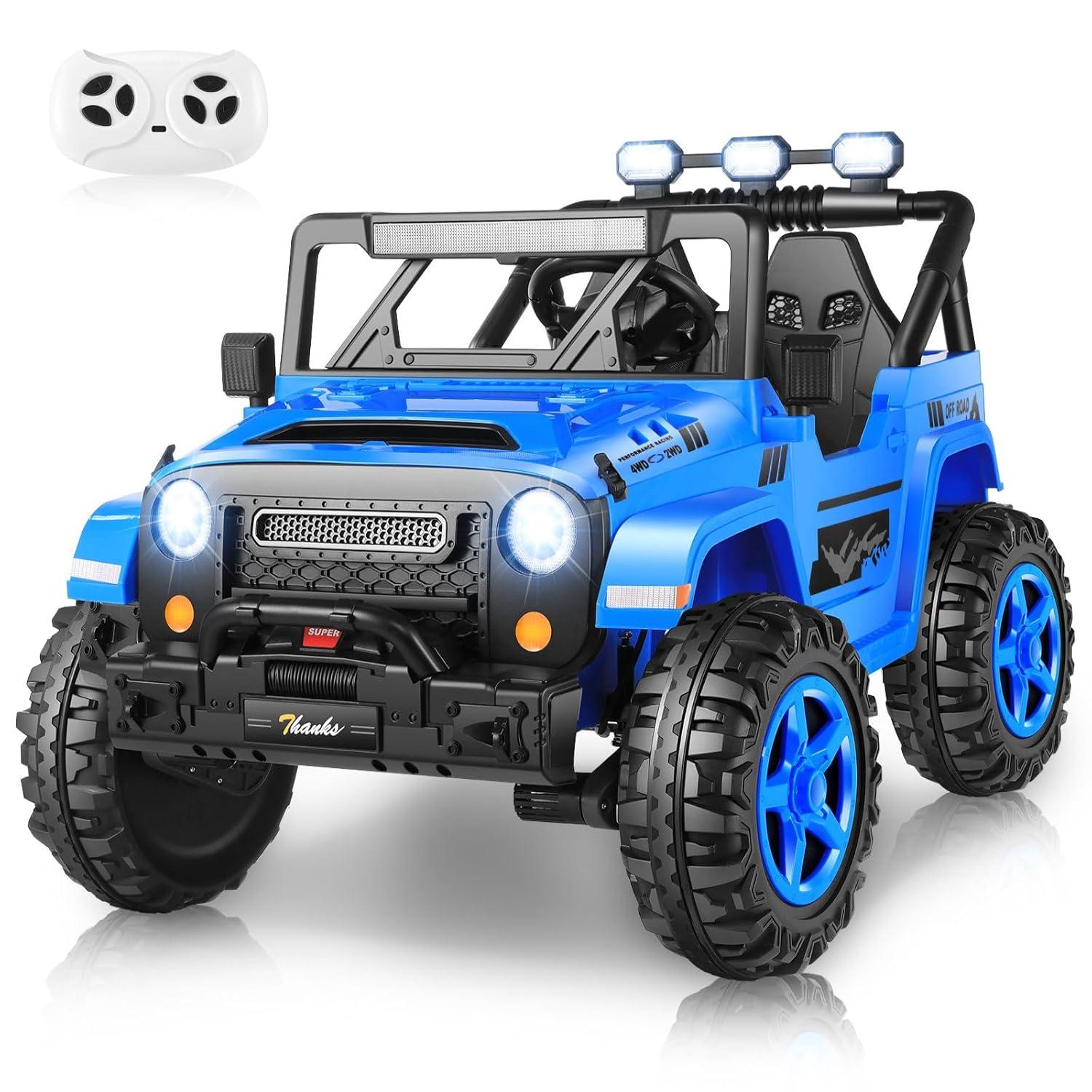 Ancheer 24V 4WD//2WD Ride On Jeep Truck,2 Seater Kids UTV With 4X200w Powerful Engine,Remote Control,Bluetooth,20 Wide Seat,Vehicles for Kids Toddlers