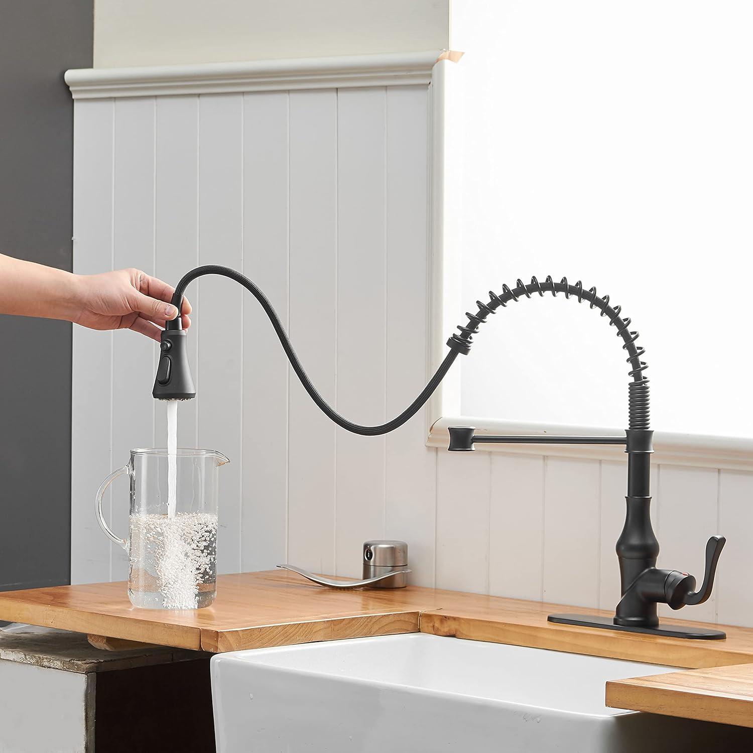 Single-Handle Pull-Down Sprayer 3 Spray High Arc Kitchen Faucet With Deck Plate