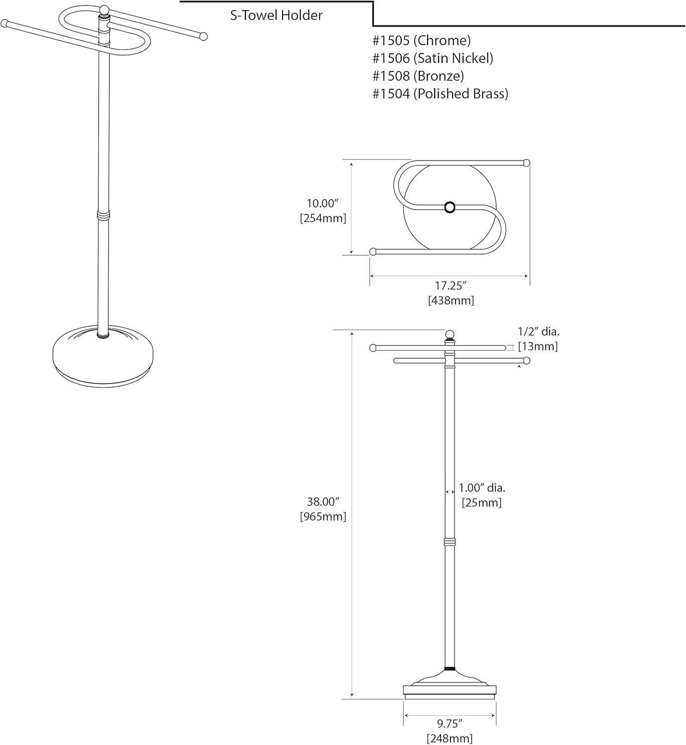 Free Standing Towel Holder | 38"H Floor Standing Towel Rack, Weighted and Padded Base