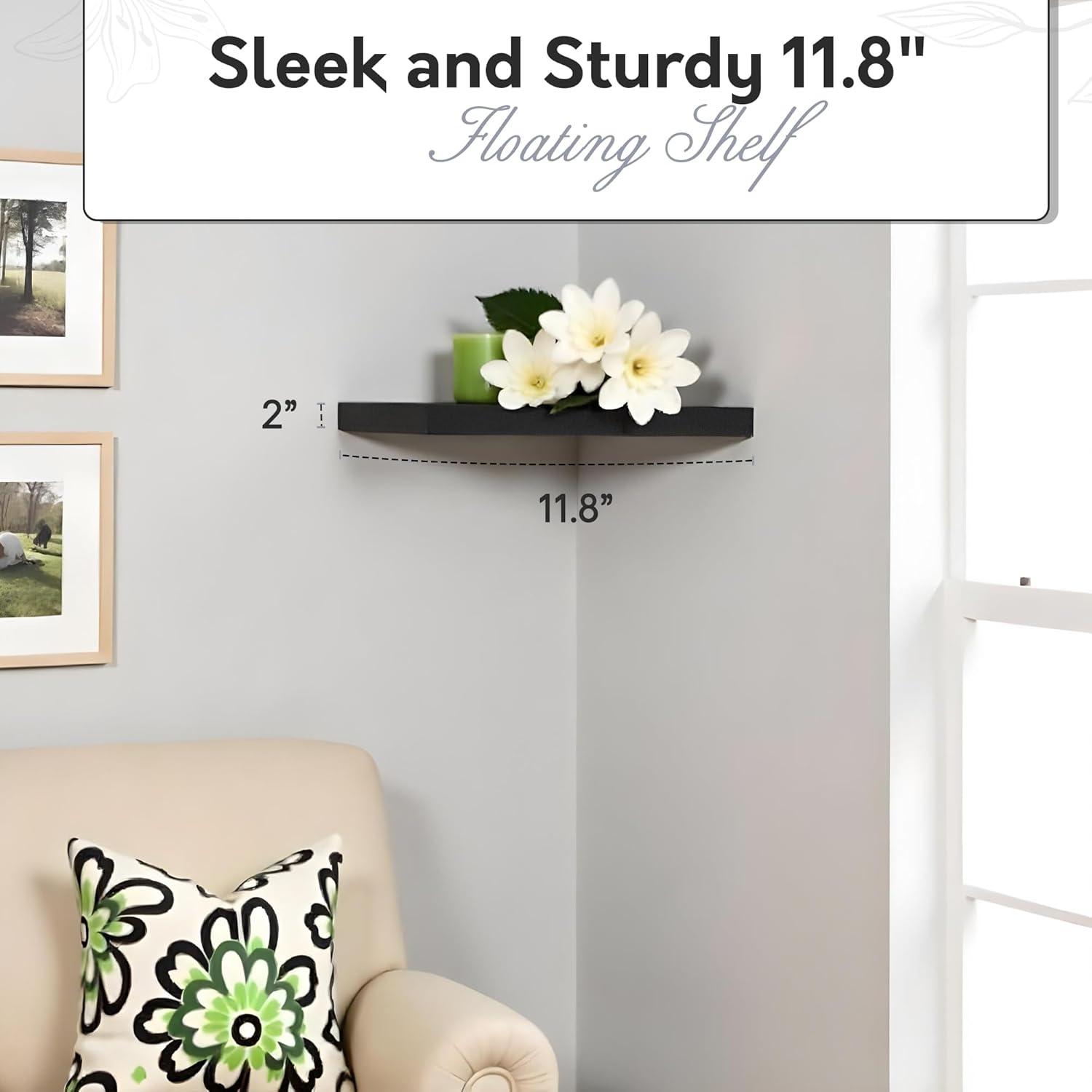 InPlace Modern Espresso Corner Shelf, Floating Corner Wall Shelf for Home Decor, Brown, 12" x 11.8"