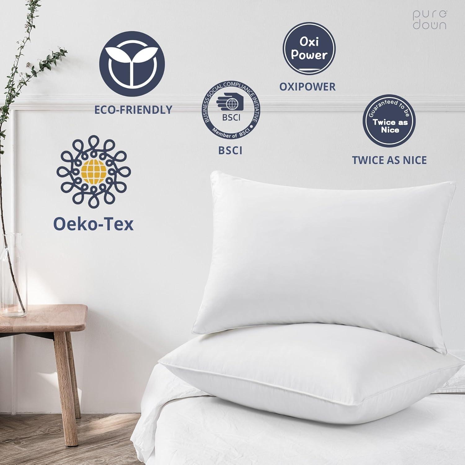 Peace Nest White Goose Feather and Down Pillow, Standard, Set of 2