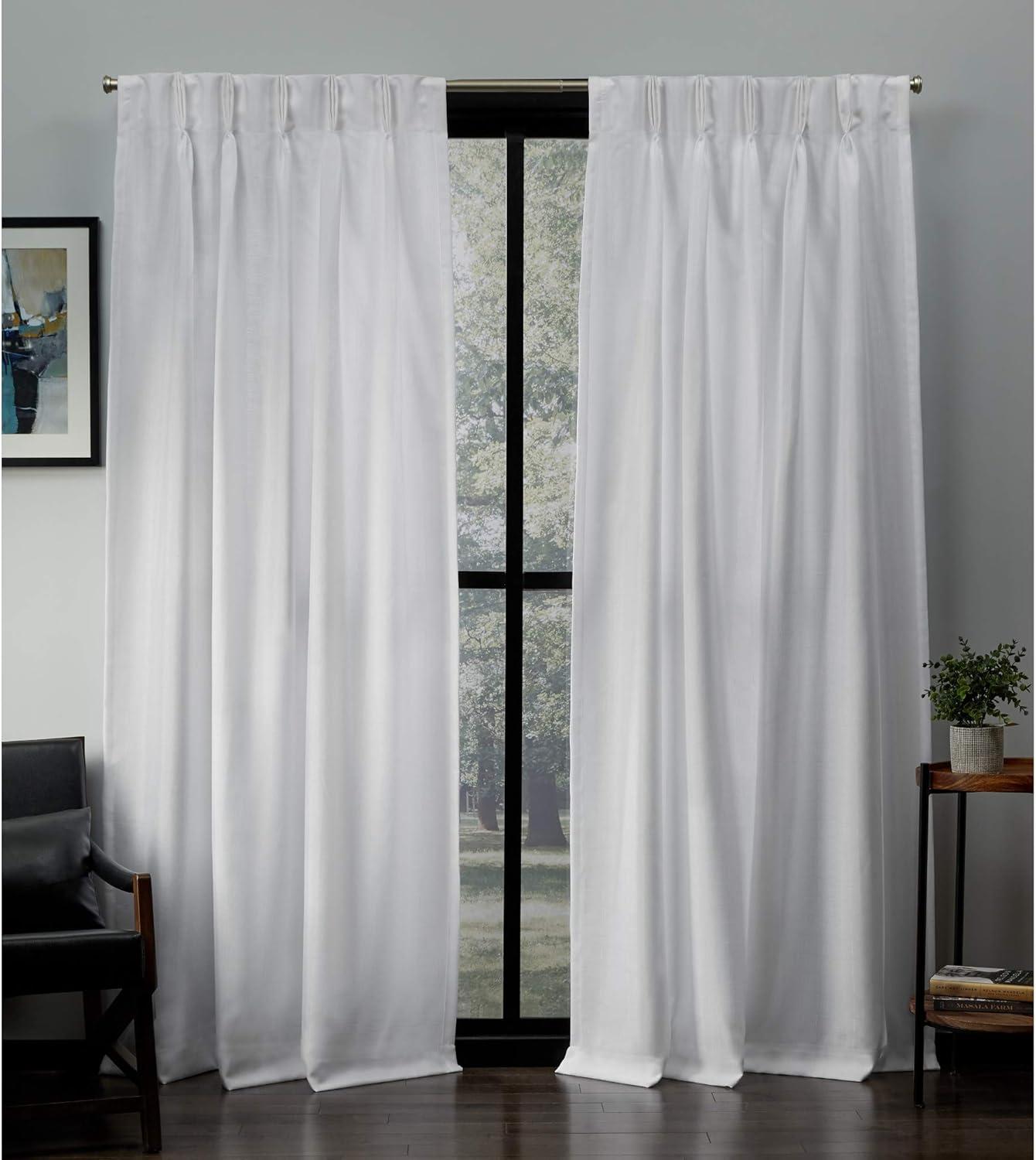 Winter White Light Filtering Linen Pleated Curtain Panels