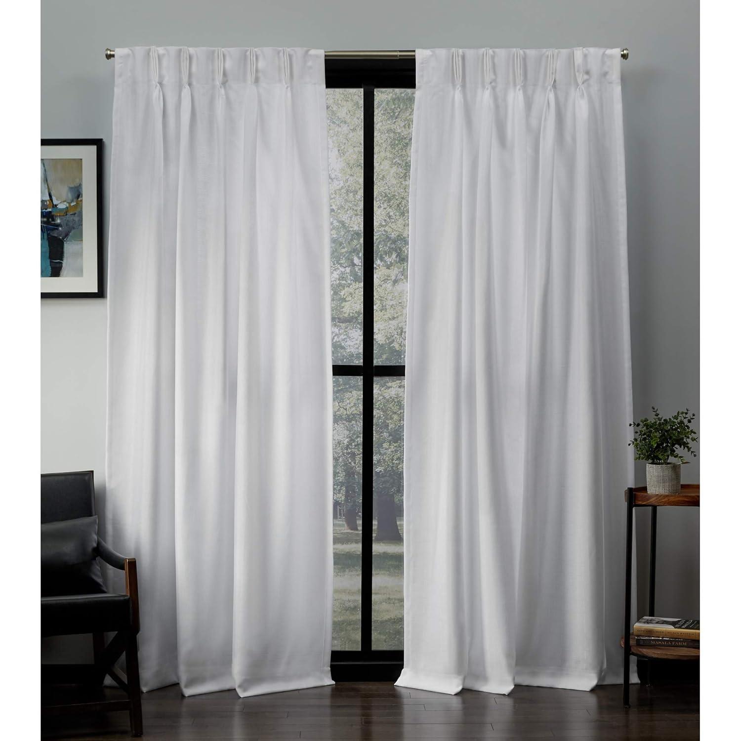 Set of 2 (84"x54") Loha Linen Pinch Pleat Window Curtain Panel White - Exclusive Home: Mid-Century Modern, Light Filtering