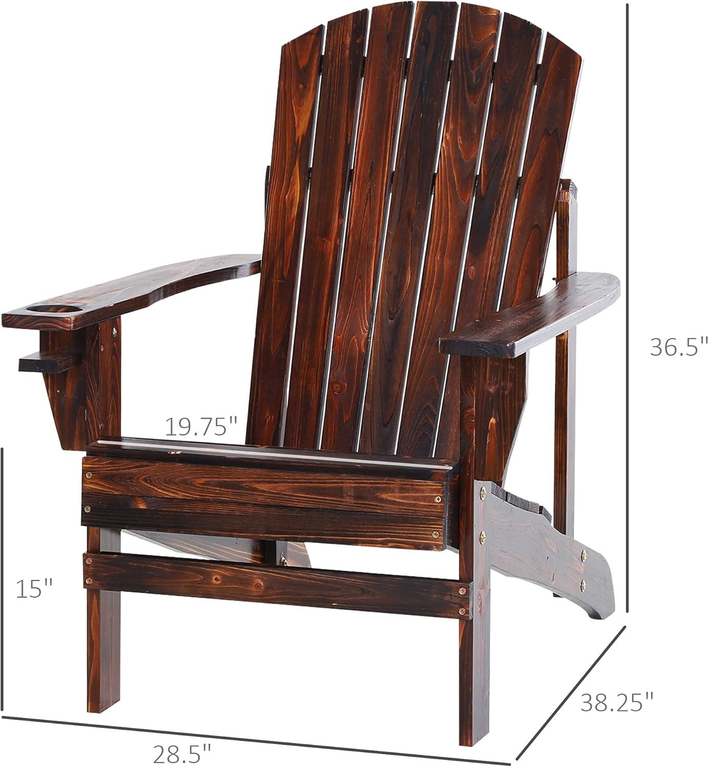 Outsunny Oversized Adirondack Chair, Outdoor Fire Pit and Porch Seating, Classic Log Lounge w/ Built-in Cupholder for Patio, Backyard