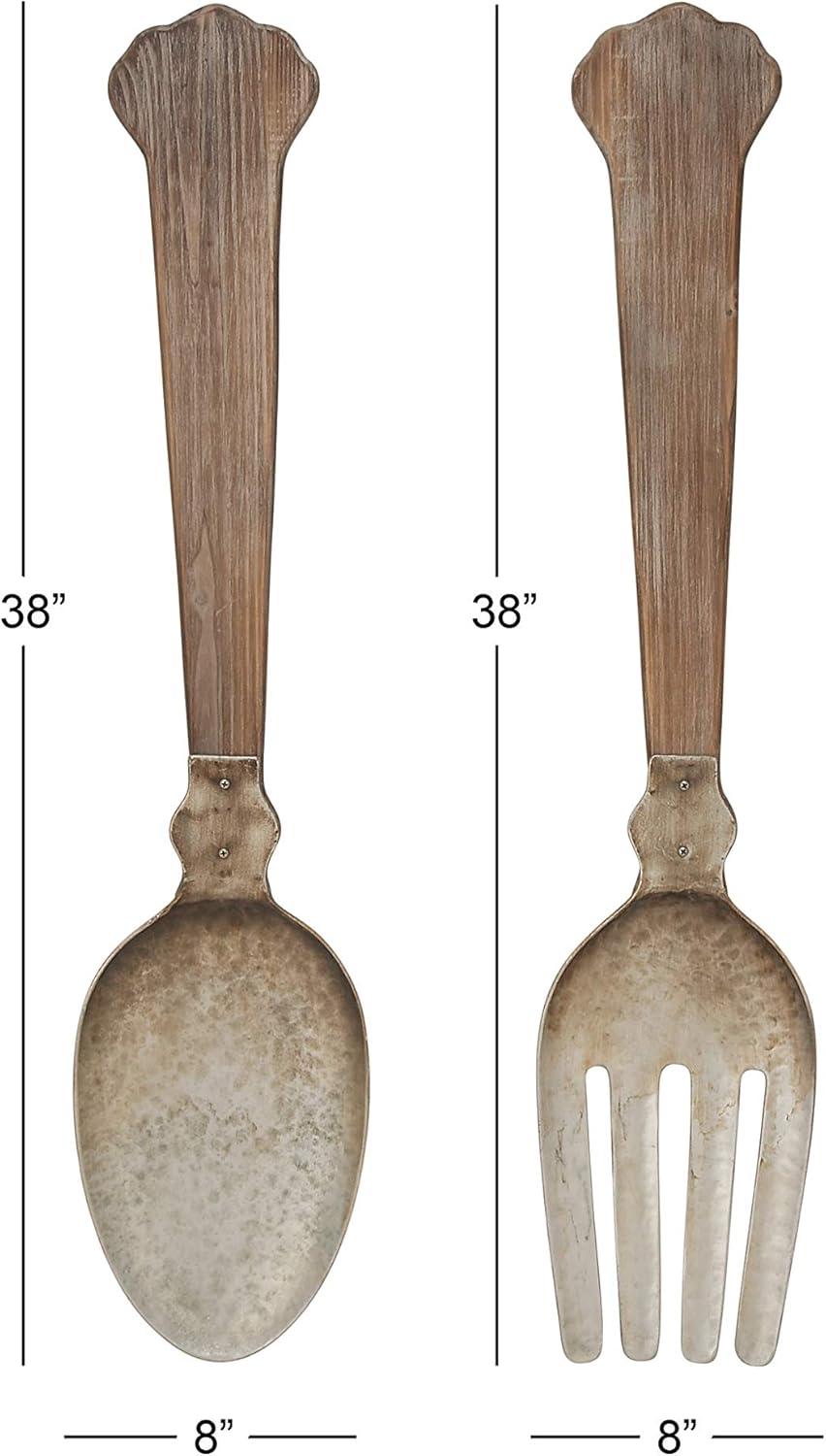 Rustic Brown Wood and Metal Utensil Wall Art Set