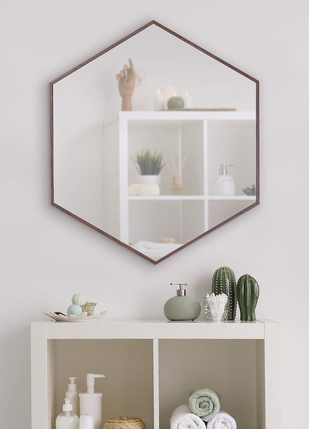 22" x 25" Rhodes Hexagon Wall Mirror Walnut Brown - Kate & Laurel: Modern Plastic Frame, No Assembly Required