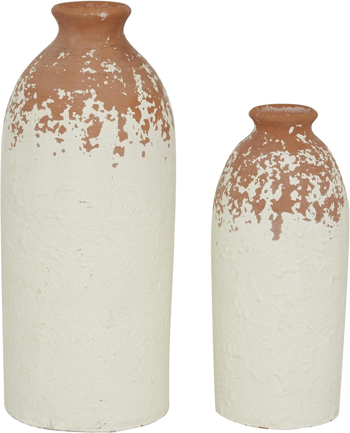 Novogratz Ceramic Decorative White Vase with Terracotta Detailing Set