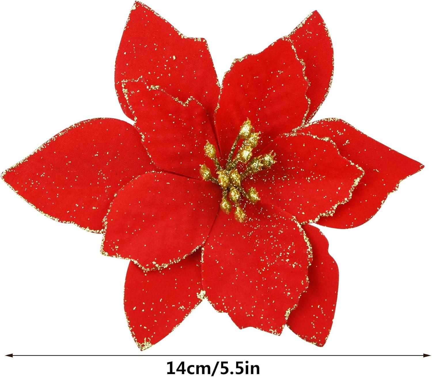 36pcs Red Glitter Poinsettia Christmas Tree Ornaments