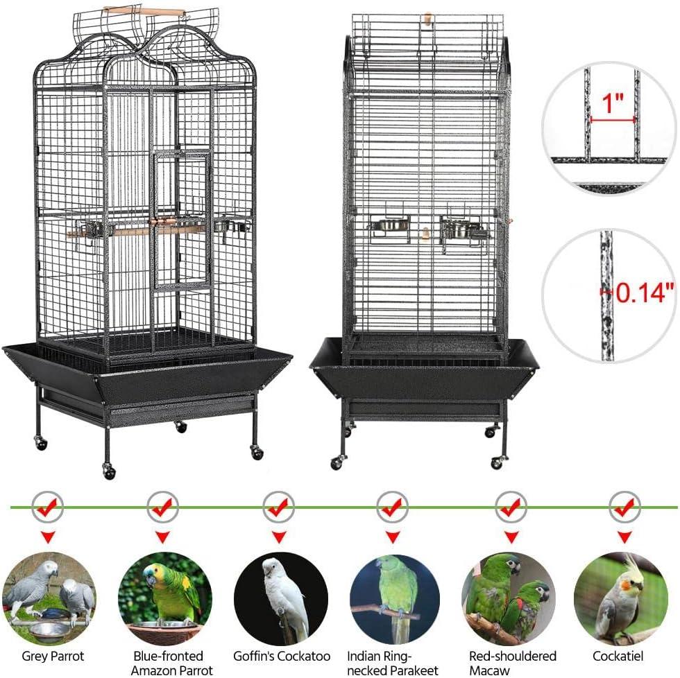 Yaheetech 63"H Open Playtop Extra Large Bird Cage Parrot Cage Black