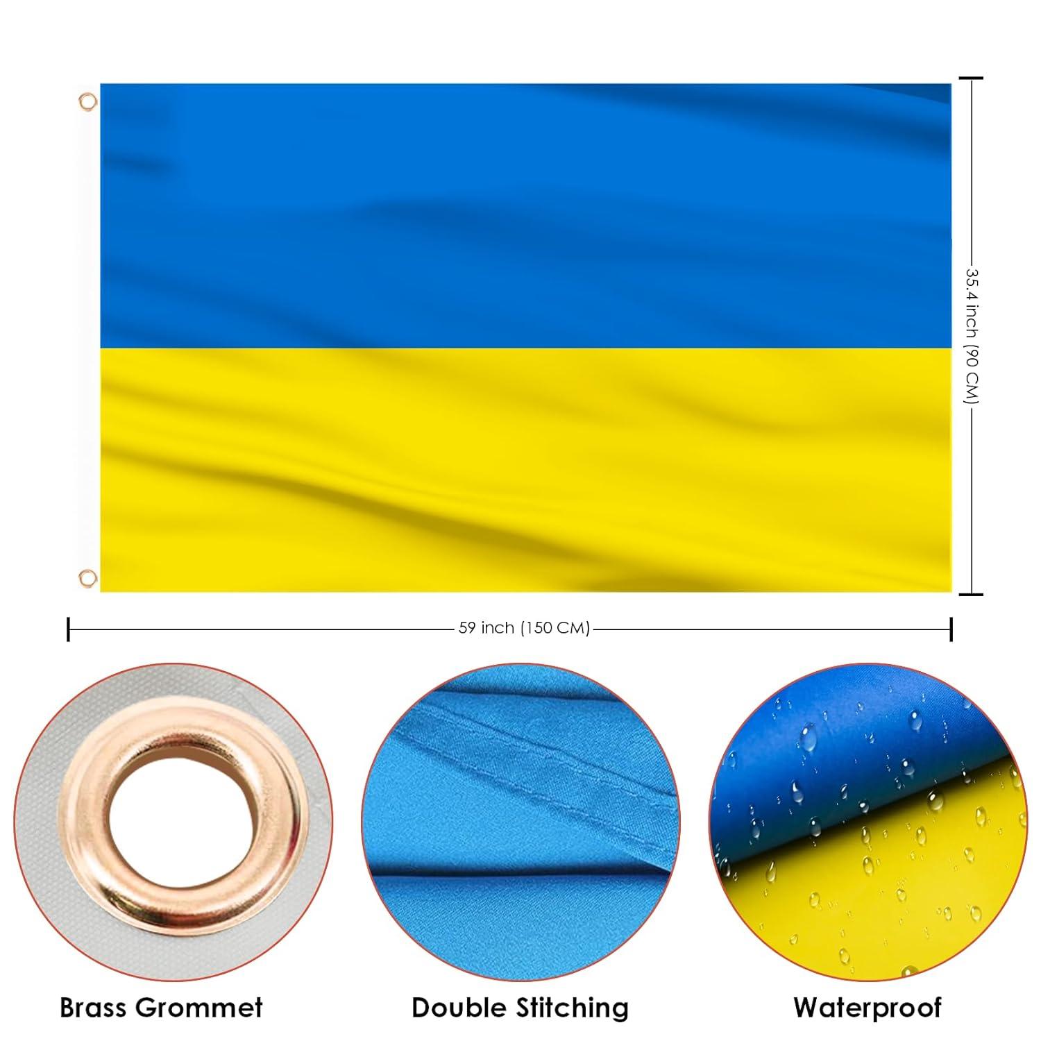 AhfuLife Ukraine Flag 3x5 Ft, Large Ukrainian Flags for Outside - Double Sided with Brass Eyelets for Olympic Party Decorations, Bar Garden Street Decoration Indoor Outdoor
