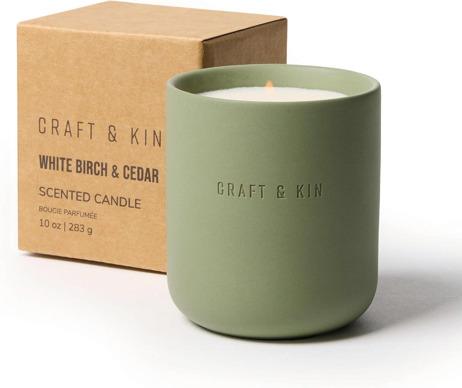 Craft & Kin Christmas Scented Candles White Birch & Cedar 10oz 40 Burning Hours