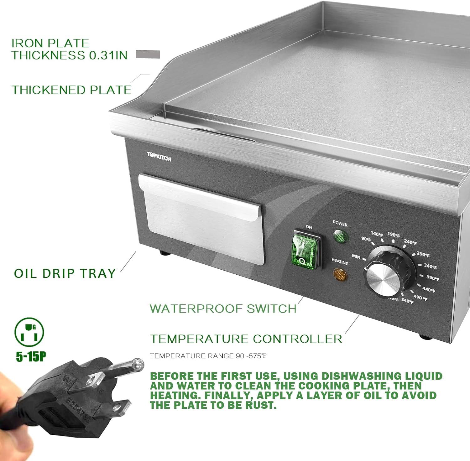 Stainless Steel Commercial Electric Griddle with Adjustable Temperature Control