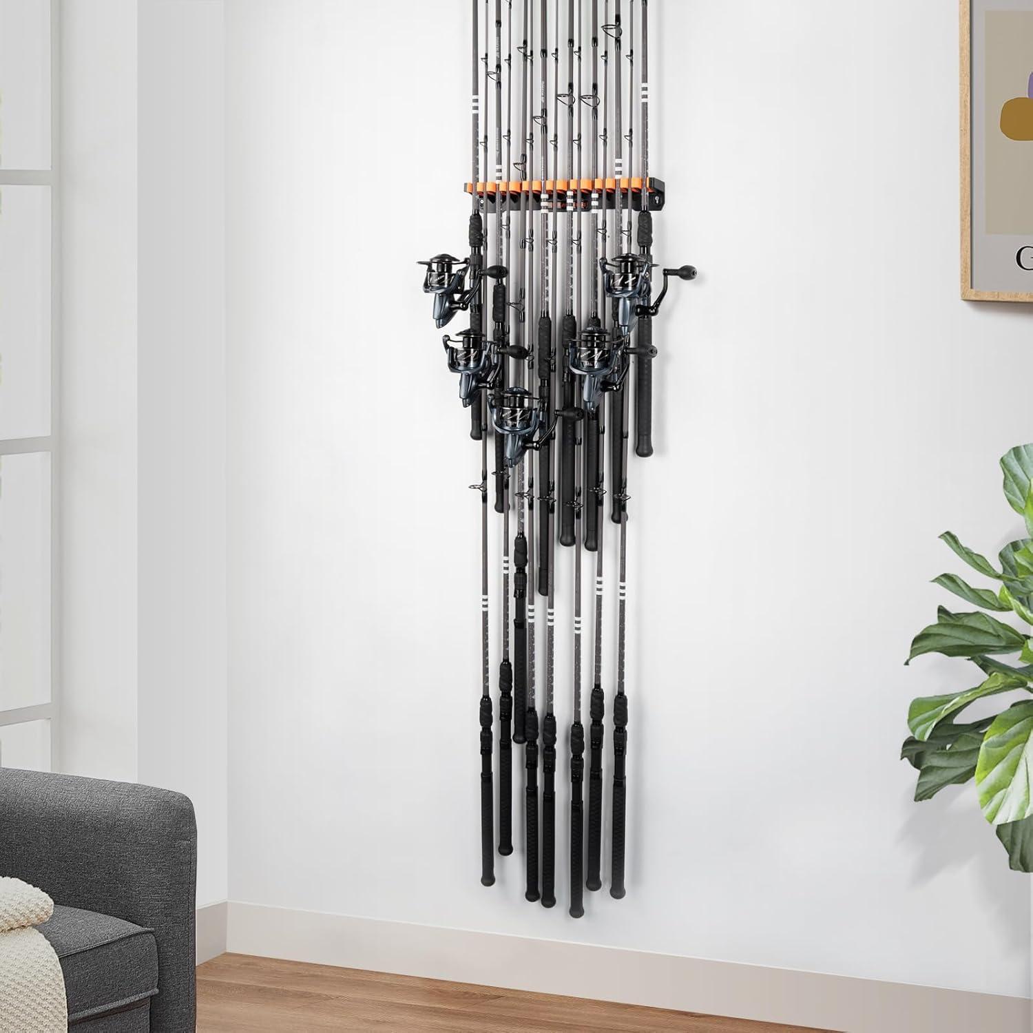 KastKing V15HD Heavy Duty Vertical Fishing Rod Holder – Wall Mounted Fishing Rod Rack, Store 15 Large Rods or Fishing Rod Combos in 18 Inches, Great Fishing Pole Holder and Rack, 1 Pack