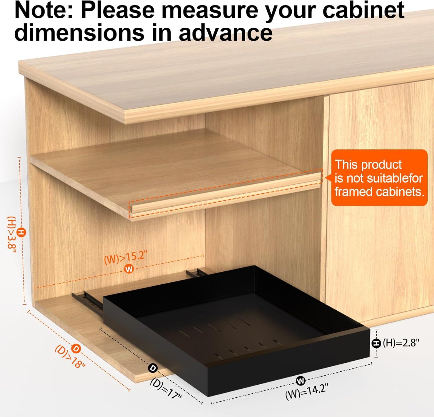 Pull Out Cabinet Organizer, Carbon Steel Cabinet Drawers Slide Out, Pantry Storage Shelves with Nano Adhesive Strip for Kitchen, Bathroom and Living Room 10.3" W X 17.0" D X 2.8H Grey