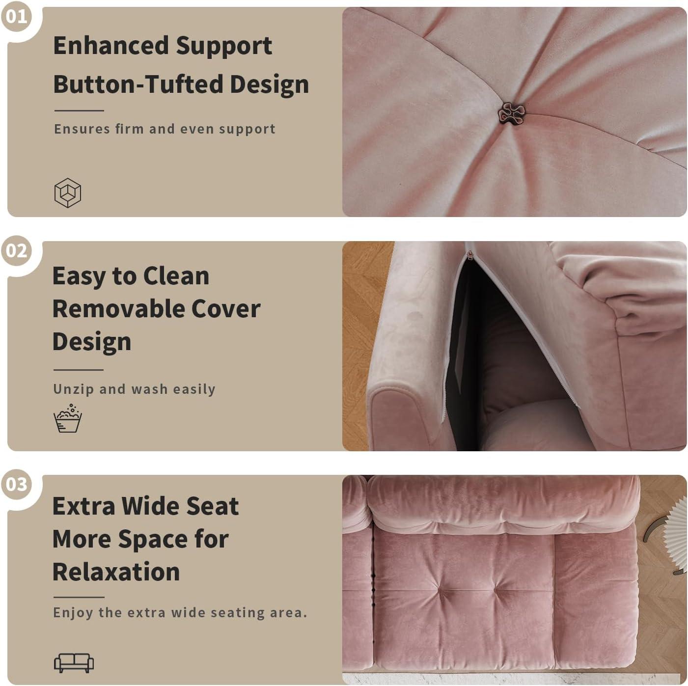Cloud Modular Sectional Sofa,105inch Scrub Velvet Sofa Couch for Living Room,Curved Couch,Modern LoveSofa with 2 Pillows 3 Seater for Apartment-Pink