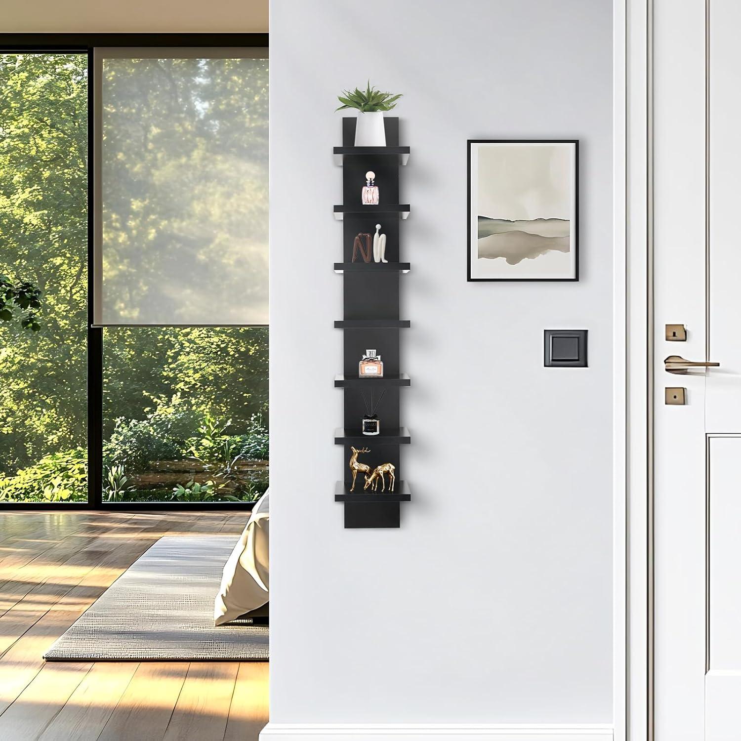 5 Tier Wall Shelf Unit, Brown Wall Shelf, Multifunctional Display Floating Shelf, Bedroom and Home Decor Organizer