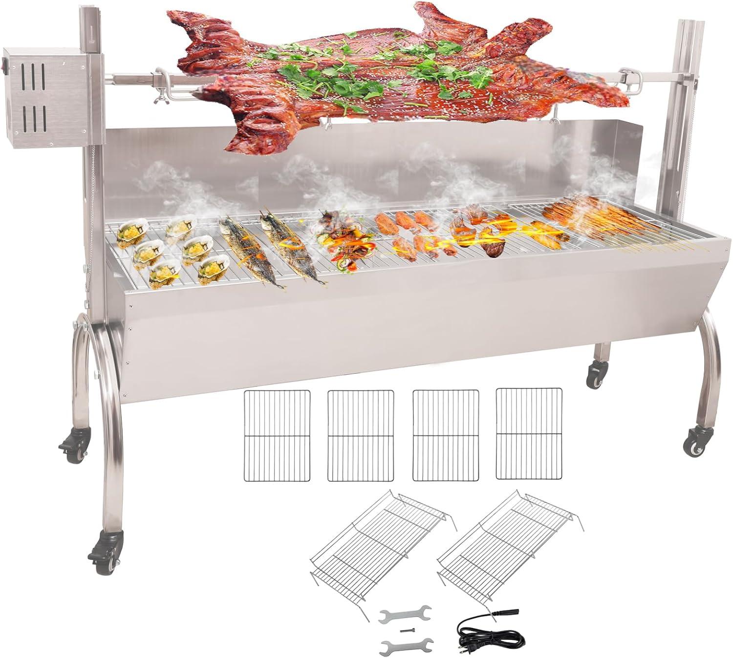 DEWOSEN 51" Rotisserie Grill Roaster 132LBS 50W Motor Pig Rotisserie with Windscreen Outdoor BBQ
