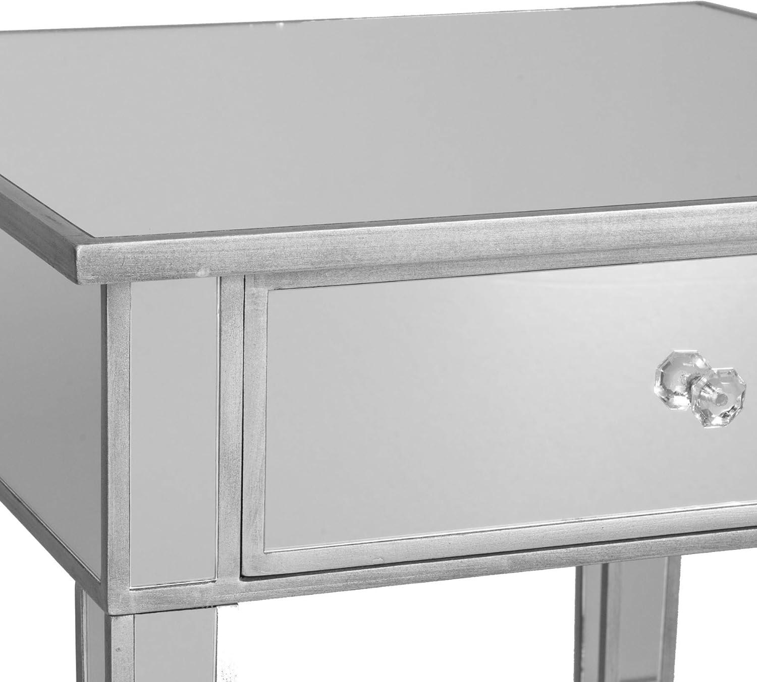 Mirage Matte Silver Mirrored Accent End Table with Storage