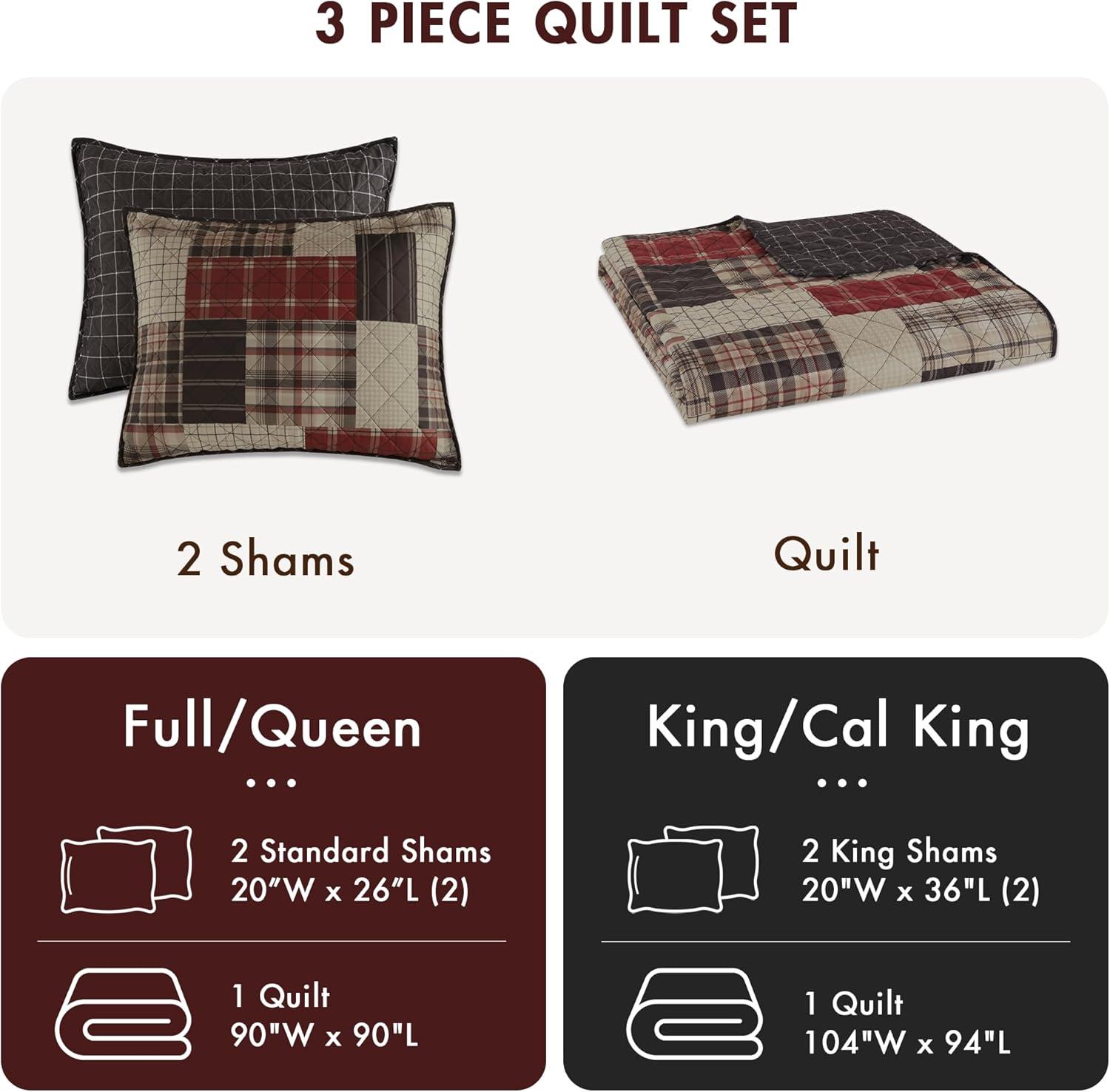Madison Park Timber 3 Piece Reversible Printed Quilt Set
