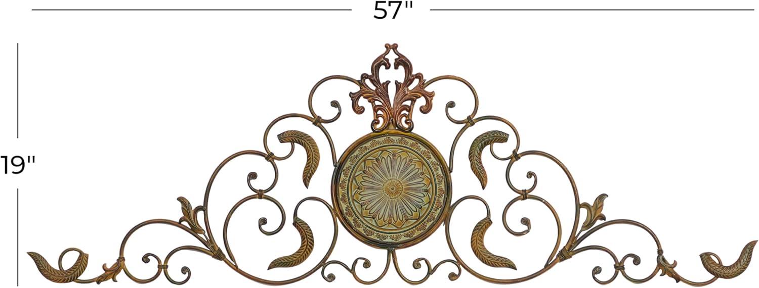 DecMode Gold Metal Scroll Wall Decor with Embossed Details