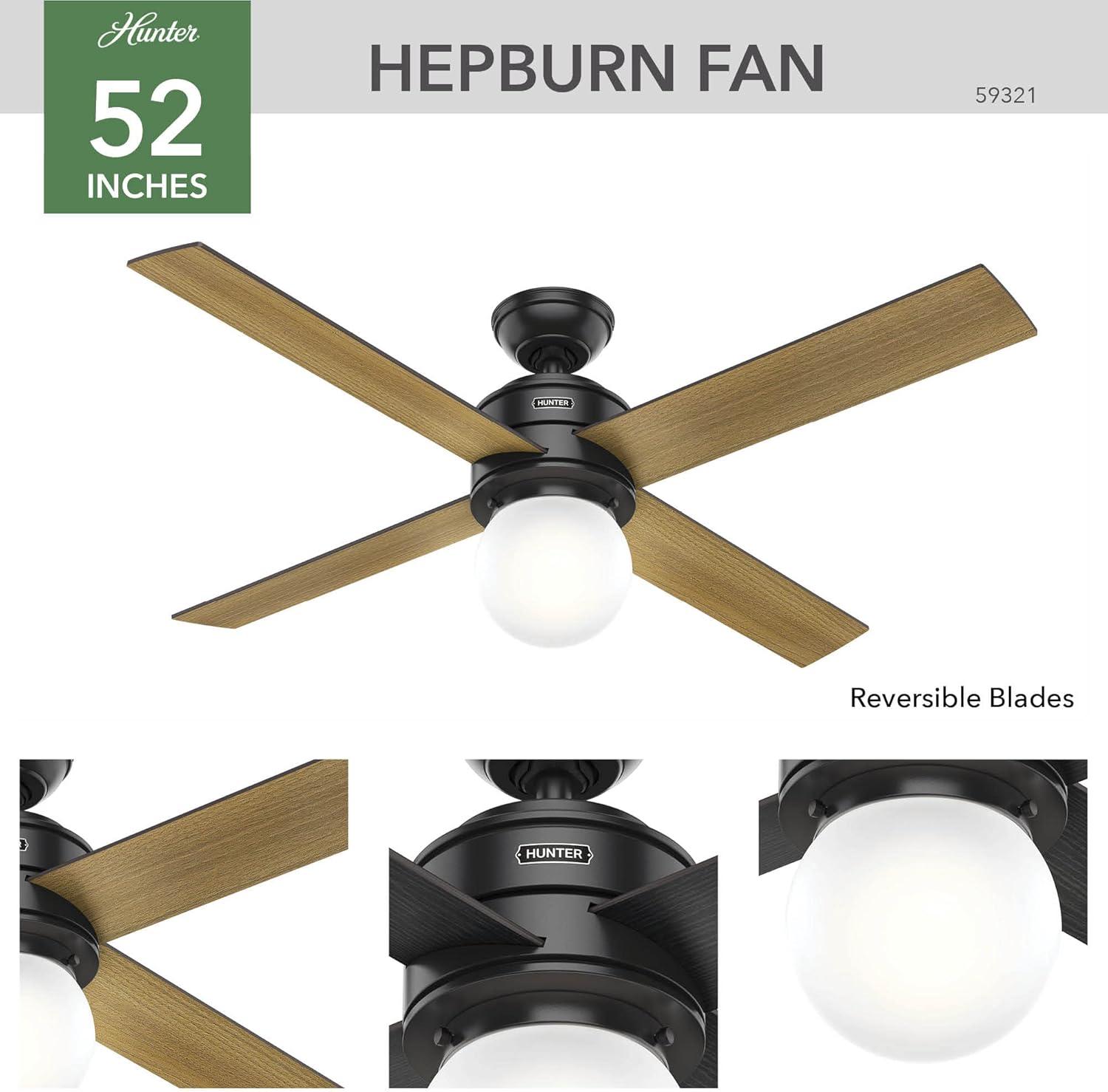 52" Hepburn 4 - Blade Standard Ceiling Fan with Wall Control and Light Kit Included