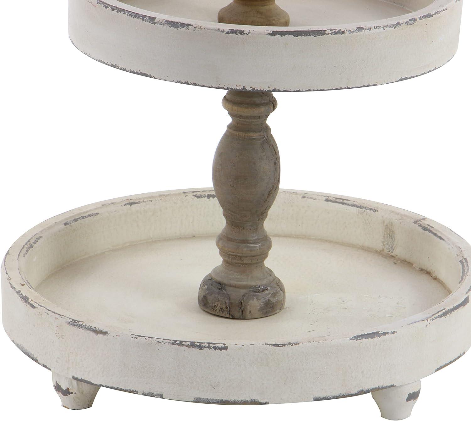 3 Tier Round Distressed Natural Wood Farmhouse Style Serving Trays - Olivia & May