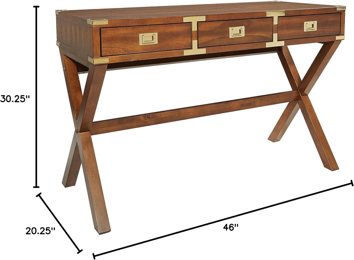 Wellington Toasted Wheat Wood Writing Desk with USB Port and Storage Drawers