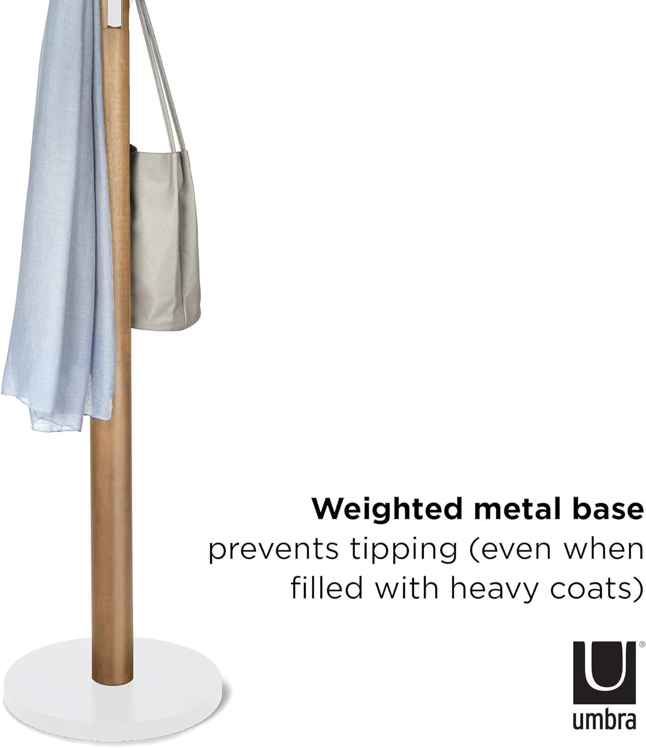 Sleek Modern White/Natural Rubberwood 9-Hook Coat Stand