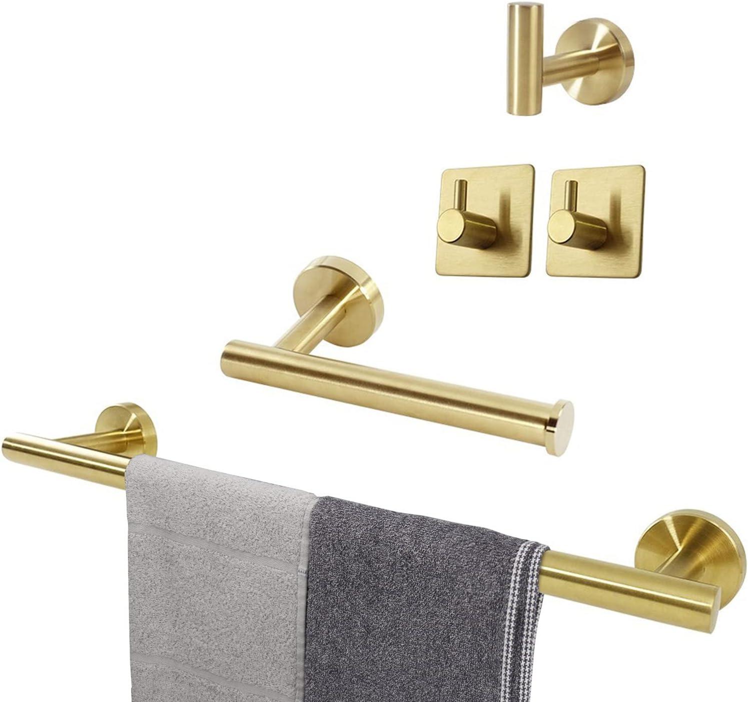 5 PCS Bathroom Hardware Set SUS304 Stainless Steel-Towel Rack Set Include Lengthen Hand Towel Bar+Toilet Paper Holder+3 Robe Towel Hooks Bathroom Accessories Towel Bar Set (Black Gold, 24IN)