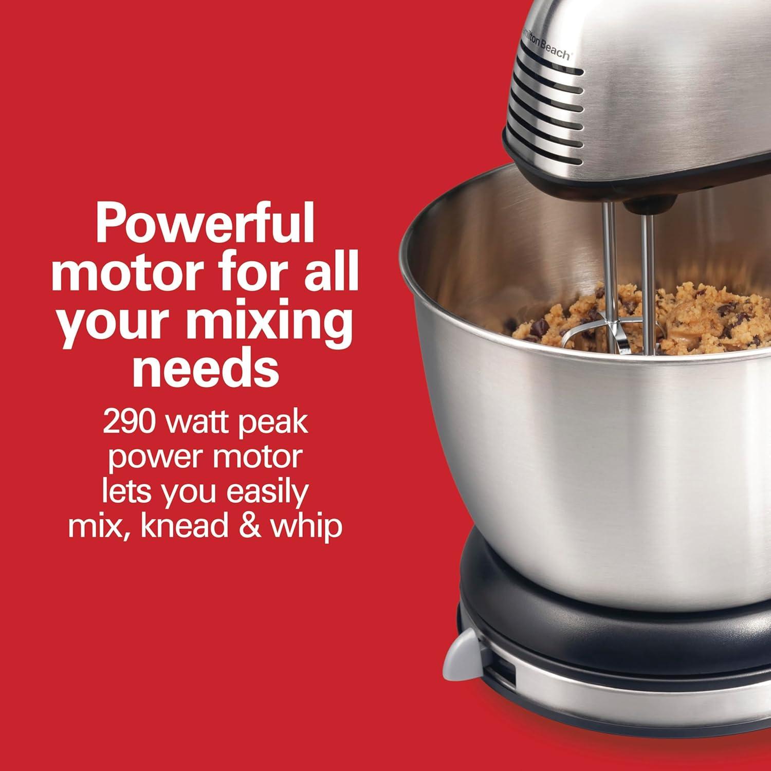 Hamilton Beach Classic Stand and Hand Mixer, 4 Quart Stainless Steel Bowl, 6 Speeds with Quick Burst, Black, 64651