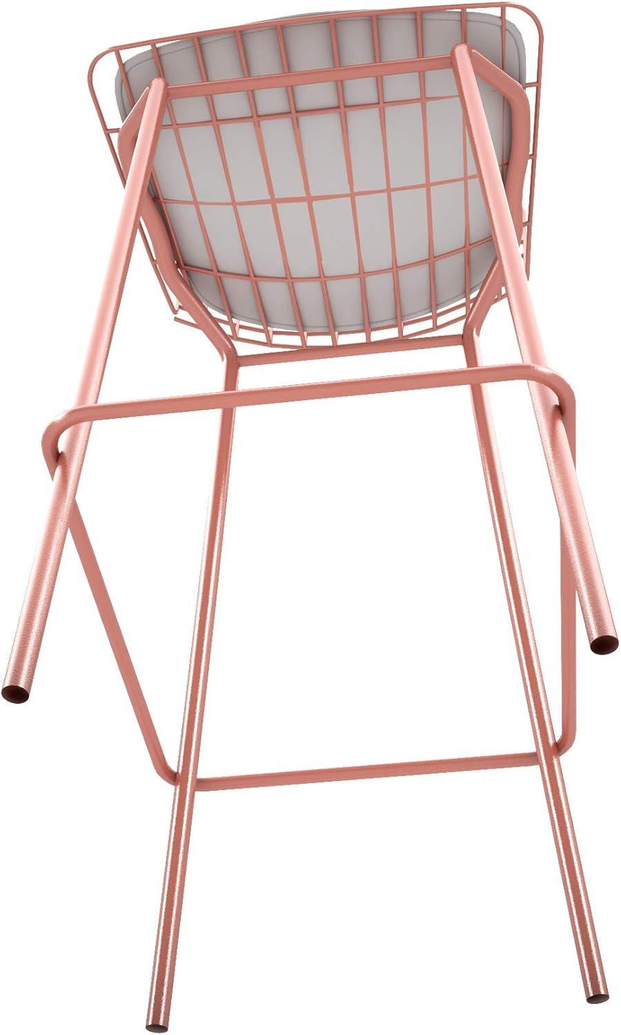Madeline 41.73" Barstool with Seat Cushion in Rose Pink Gold and White