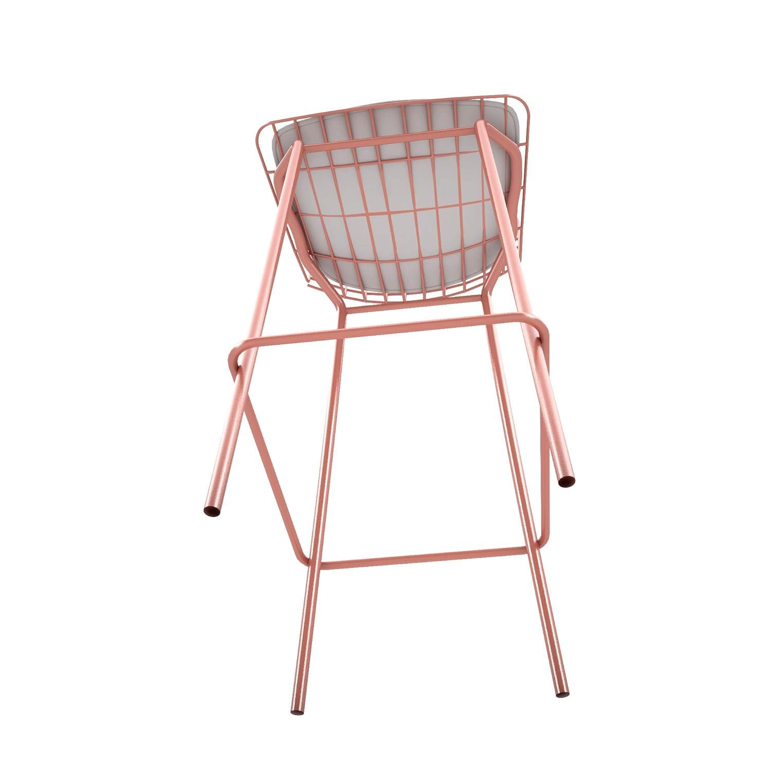 Madeline 41.73" Barstool with Seat Cushion in Rose Pink Gold and White