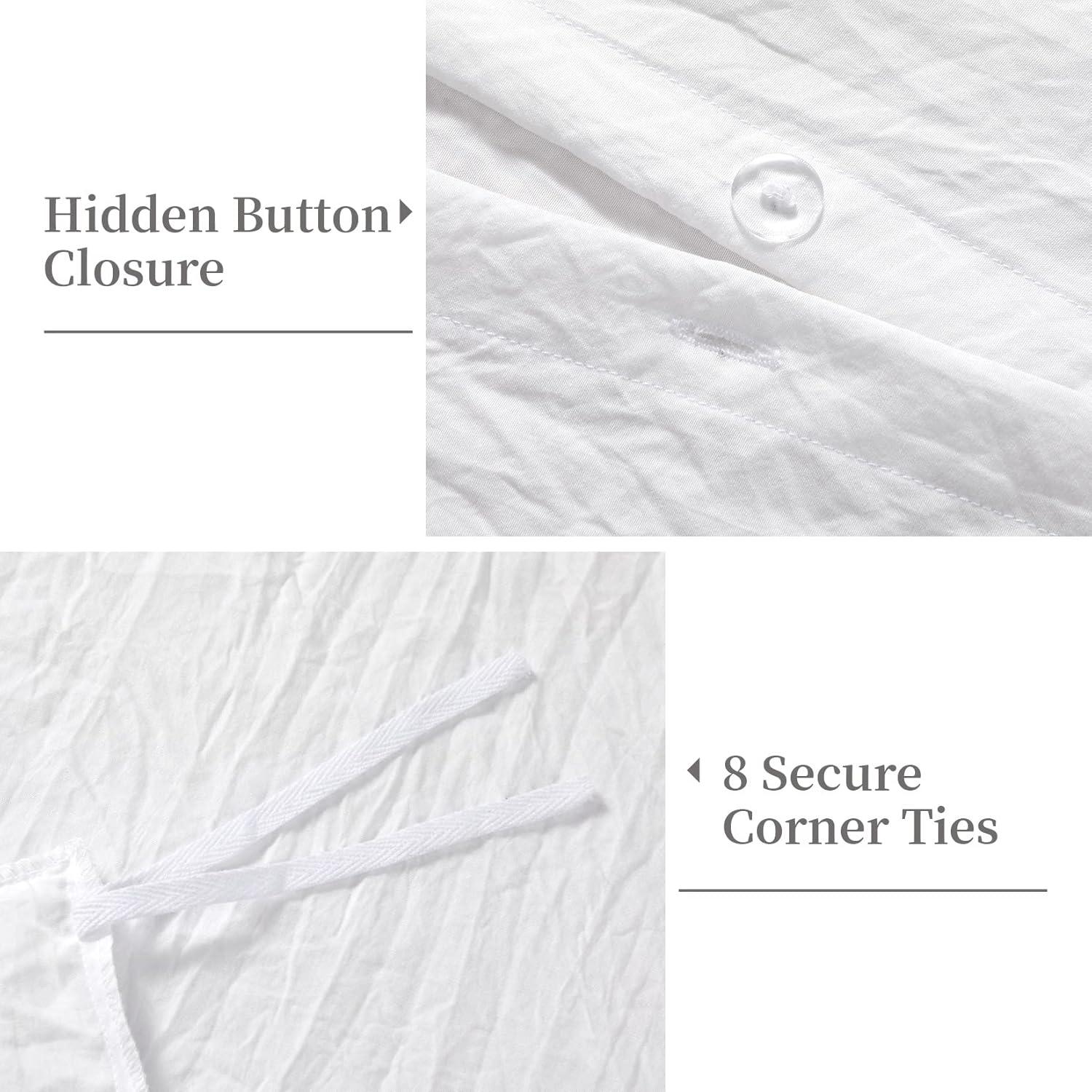 Haperlare 3Pcs Queen Size White Ruffle Duvet Cover Soft Washed Microfiber Vintage French Country Duvet Cover Set for Queen Bed, 90x90 in