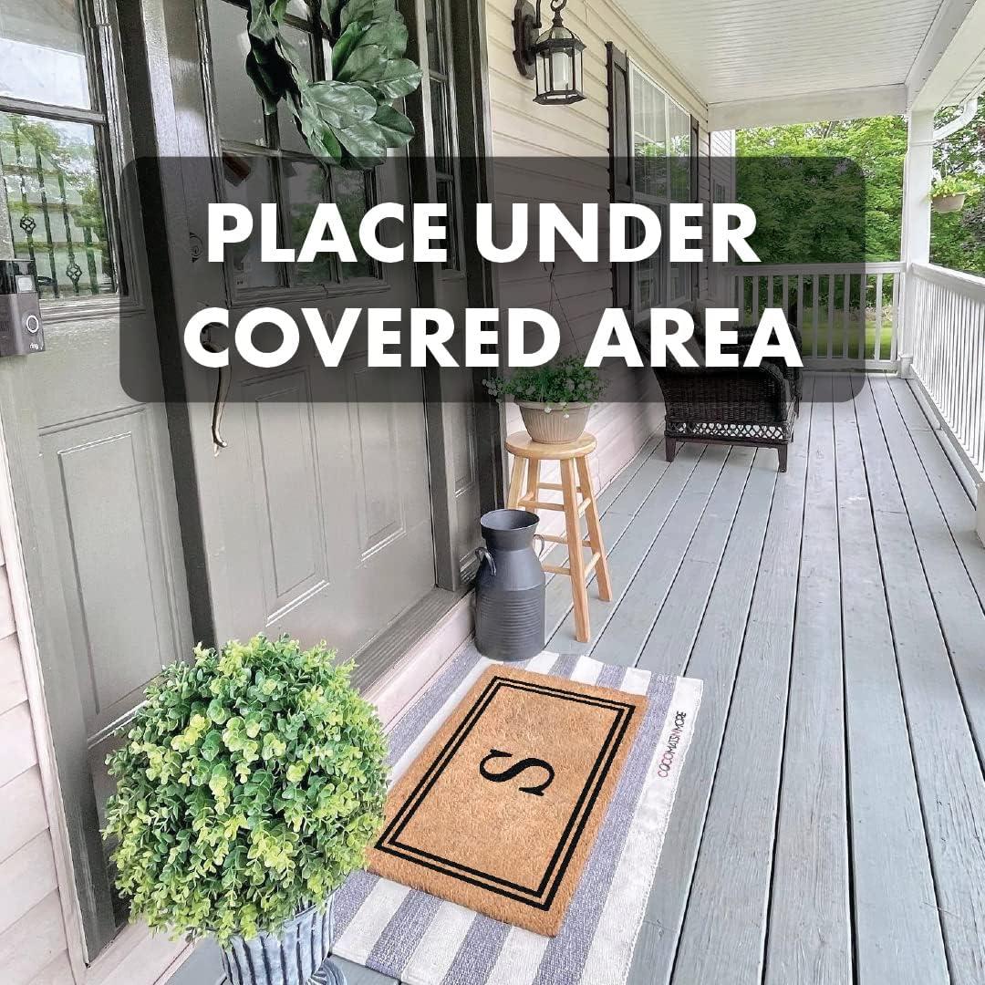 COCO MATS 'N MORE Personalized Door Mat with Monogram for Outdoor Indoor - Non-Slip Coco Coir Front Doormat with Vinyl Backing, Wedding, Housewarming, New Home (18" x 30", Black Double Bordered)