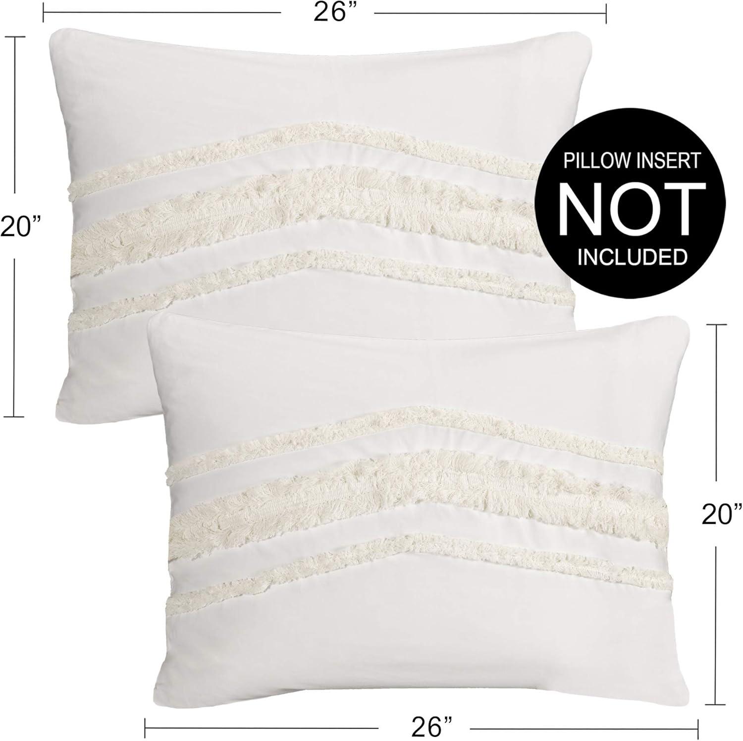 Boho Fringe White and Grey Tufted Pillow Shams - 2 Pack Set by Sweet Jojo Designs (Set of 2)