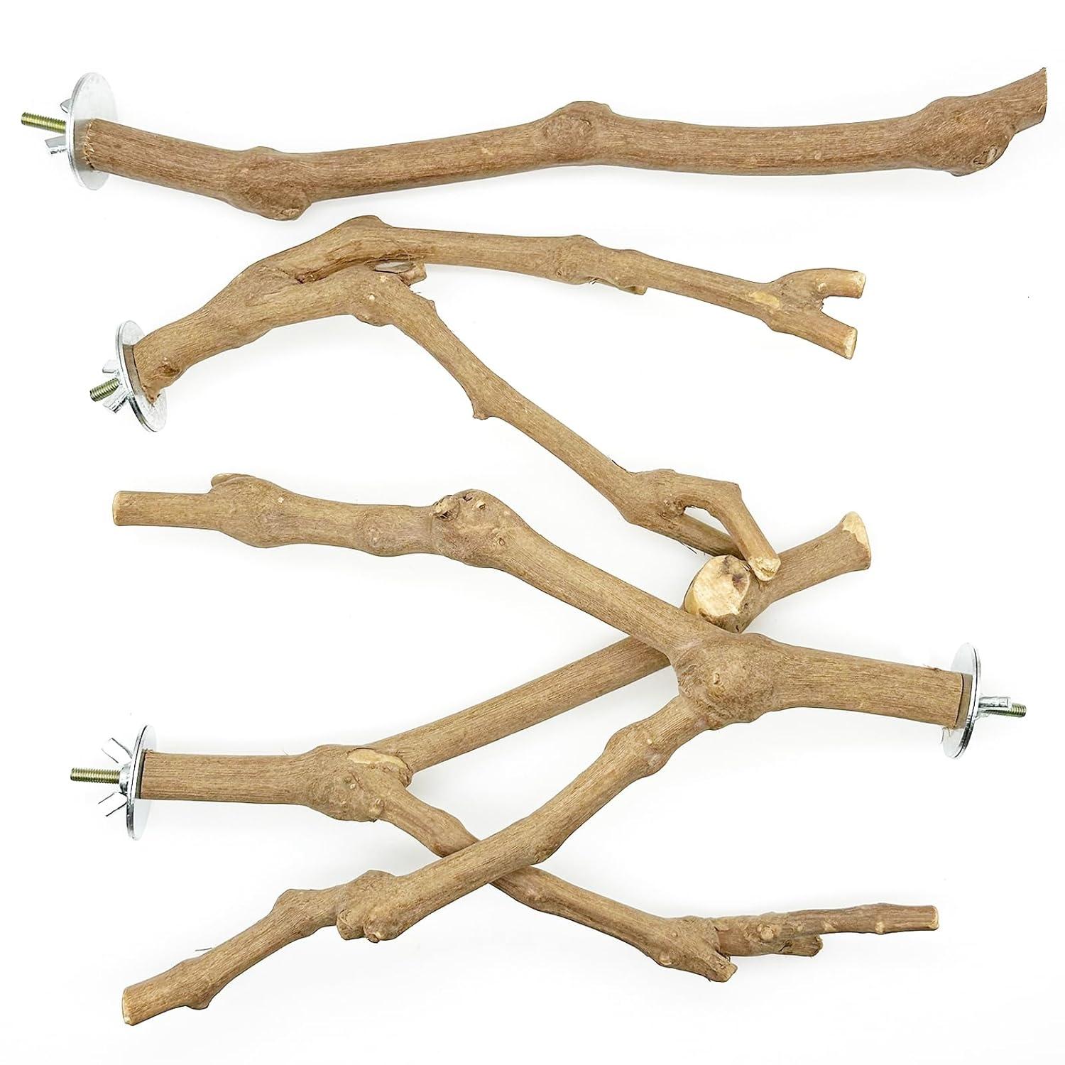 Allazone Natural Wooden Bird Perch Stand for Cage, Parrot Platform, Bird Perch Toy for Small Animals, Cockatiels, Parakeets, Finches