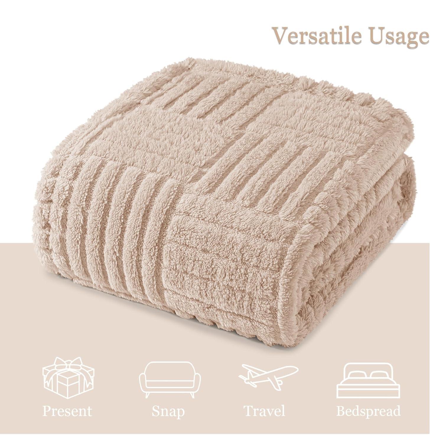 Whale Flotilla Fluffy Fleece Throw Blanket for Couch, Bed, Sofa, Fuzzy Soft Cozy Exquisite Blankets with Decorative Jacquard Pattern for All Season, Warm but Lightweight, 50x60 Inch, Camel