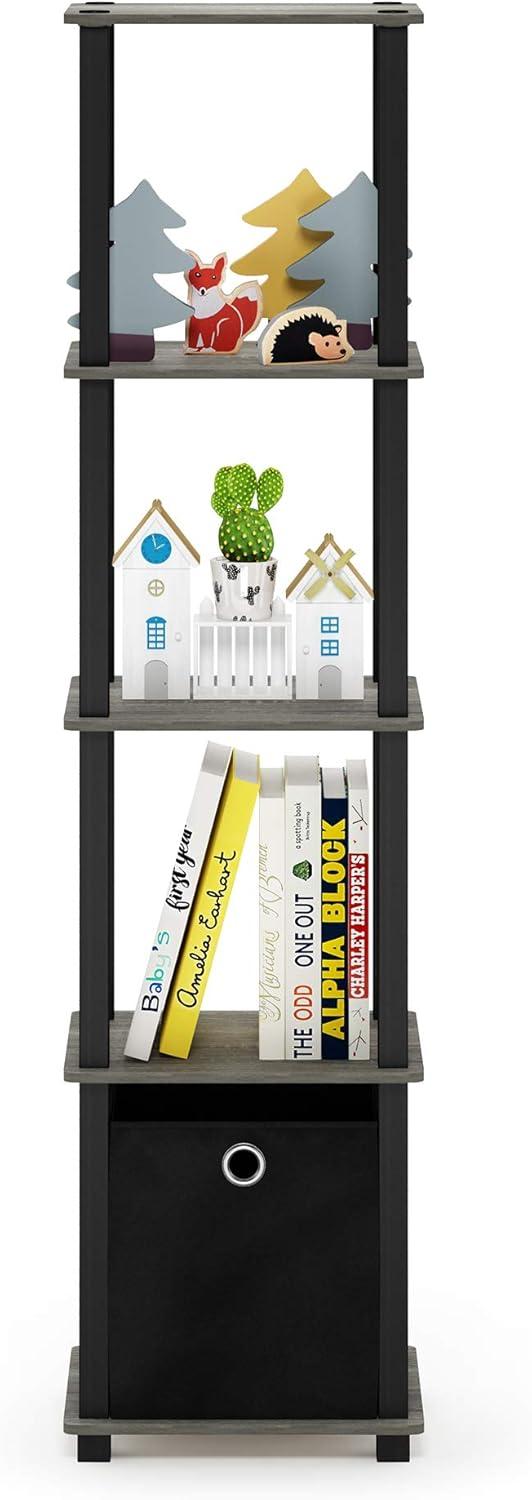 Furinno TNT No Tools 5-Tier Display Decorative Shelf with One Bin, French Oak Grey/Black/Black