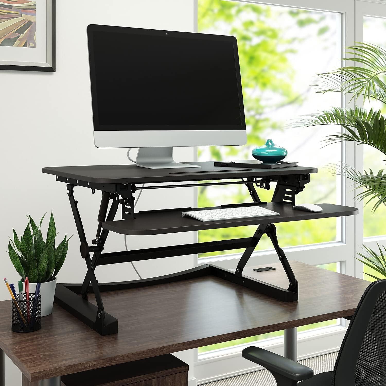 Black Adjustable Standing Desk Converter with Keyboard Tray