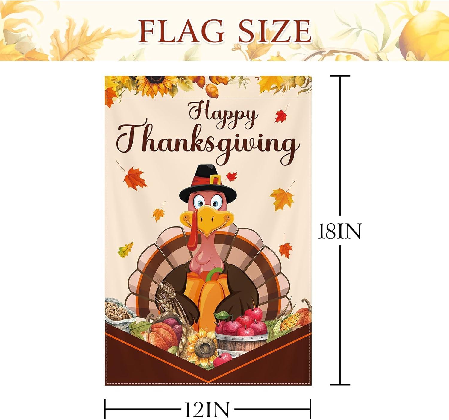 Thanksgiving Garden Flag,Happy Thanksgiving Flags 12 x 18 Inch Thanksgiving House Flag Double-Sided 2 Layer Thanksgiving Turkey House Flag For Thanksgiving Decoration