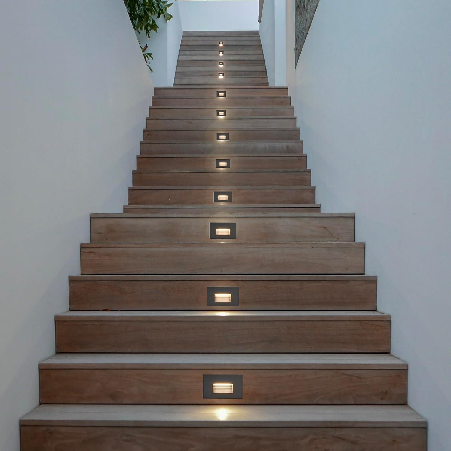 Maxxima Horizontal LED Step Light, Indoor/Outdoor Stair Light, 3 CCT Color Selectable 3000K/4000K/5000K, Black (2 Pack)