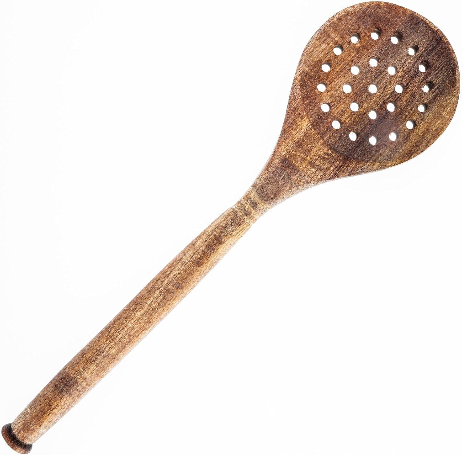 Labrea Life and Home 3pc Solid Acacia Wood Cooking Spoons and Skimmer Kitchen Utensils Set 12 Inch