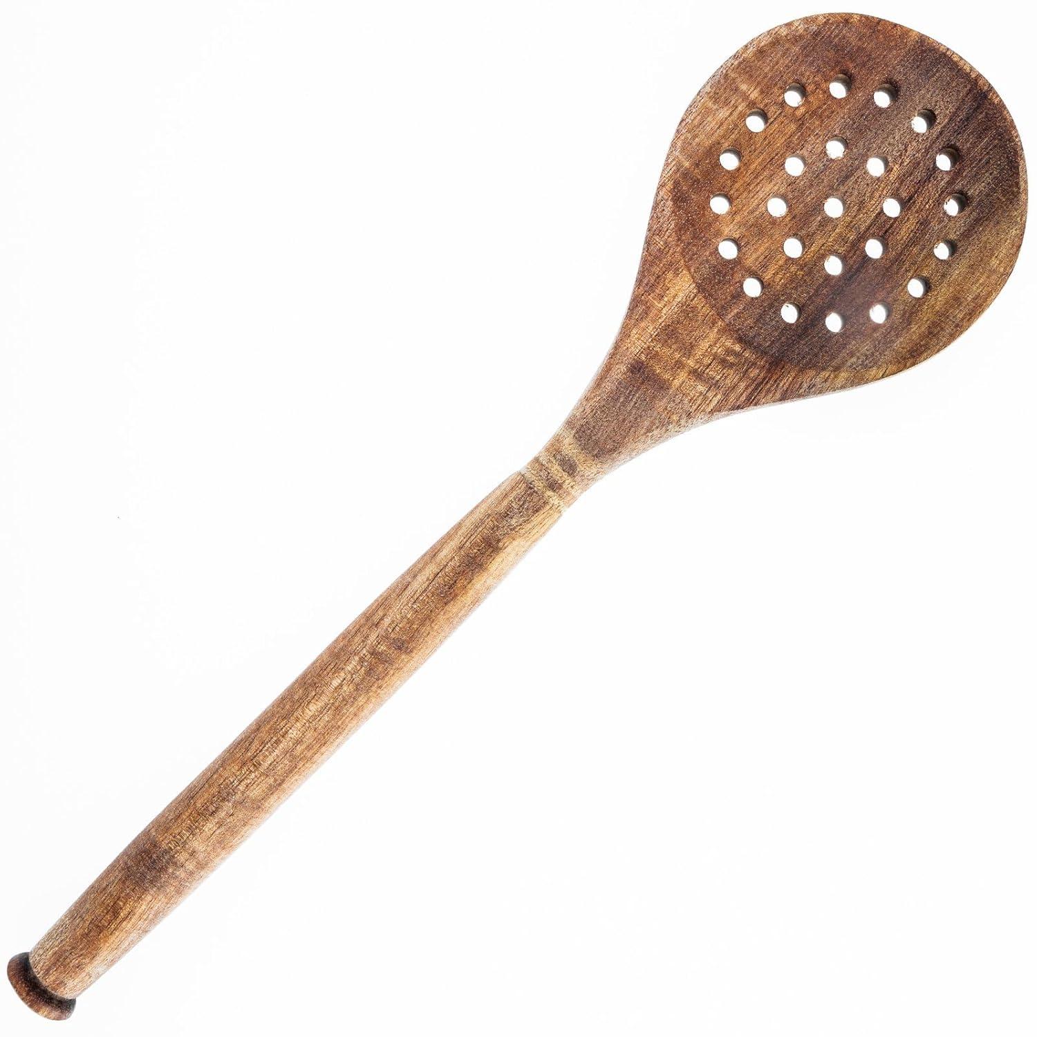 Labrea Life and Home 3pc Solid Acacia Wood Cooking Spoons and Skimmer Kitchen Utensils Set 12 Inch