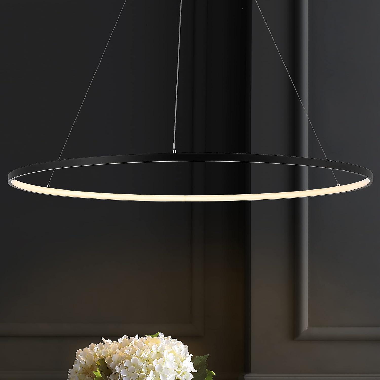 Circulo 35" Metal Round Modern Contemporary LED Integrated Pendant, Black