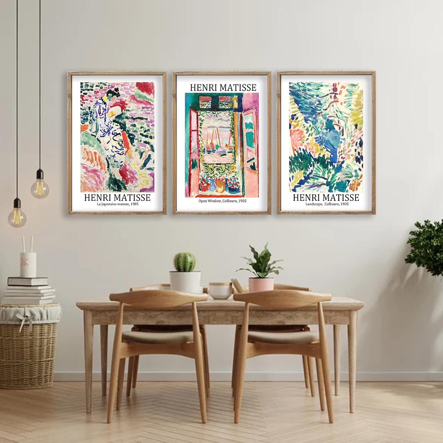 Vault W Artwork Set Of 3 16X11 Inch Large Rustic Farmhouse Aesthetic Wood Framed Matisse Sign Modern Home Bedroom Living Room Office Abstract Landscape Print Wall Hang (Wood) (Set of 3)